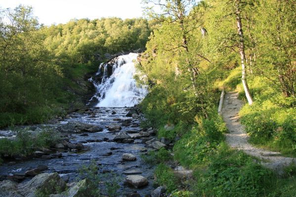 Promenera längs med anderssjöfallet som ligger knappt en kilometer från stugan.