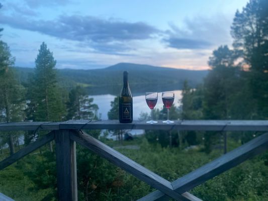 Unik stuga med sjö och fjällutsikt där båt ingår