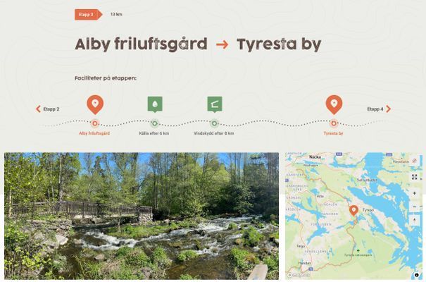 300m från stugan, Vandring Sörmlandsleden etapp 3 Etappen är lättgången till medelsvår med några branta upp- och nedstigningar från utsiktsplatser. Leden går söderut mot Tyresta By. Googla på Sörmlandsleden etapp 3 för detaljerad information.