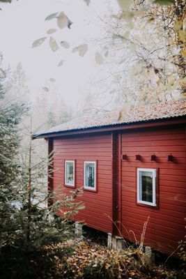 Charmigt rött svenskt hus i skogen - Bild 84