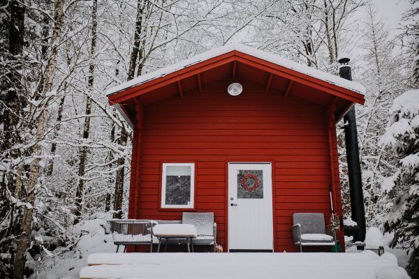Charmigt rött svenskt hus i skogen - Bild 85