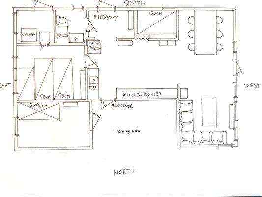 En enkel planritning över huset.