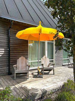 Vackert modernt trähus vid hav och strandängar - Bild 28