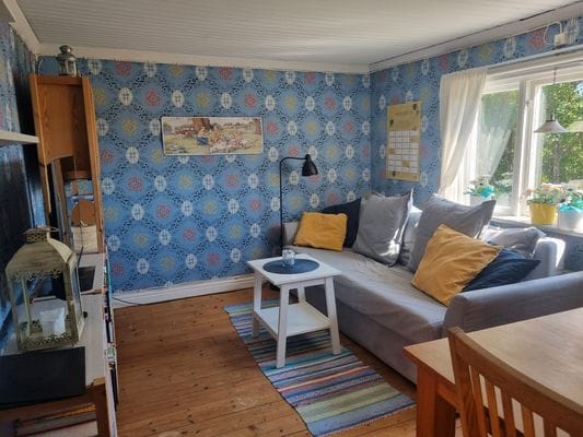 Bäddsoffa framför TV:n.