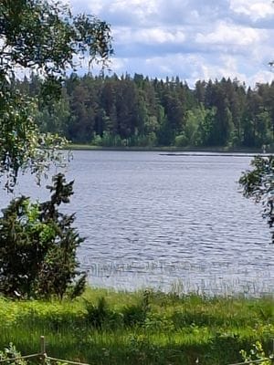 Allmän badplats med hopptorn och bryggor (på andra sidan sjön)