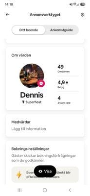 Här är mina beryg från Airbnb, där jag är en erfaren superhost med 4.9 i smitt betyg. Vilket är extremt bra 10% av dom bästa på Airbnb.