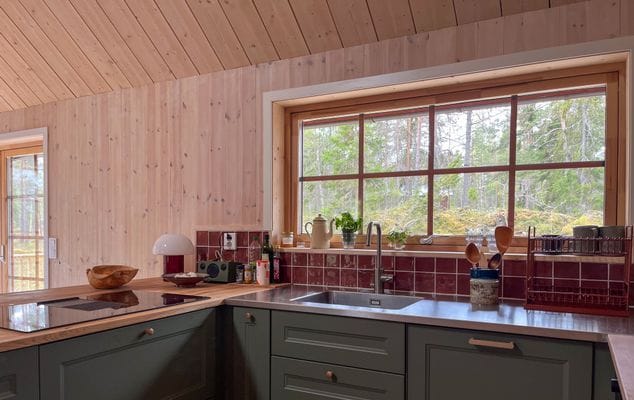 Röd stuga nära hav och skog - Bild 8