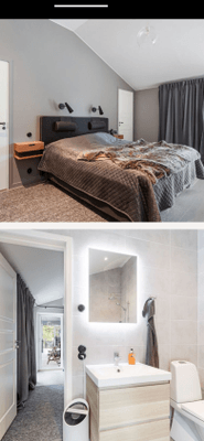 Rymligt sovrum med badrum i anslutning