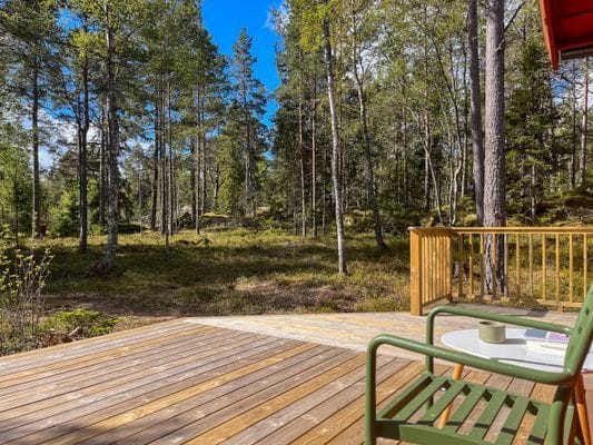 Röd stuga nära hav och skog - Bild 3