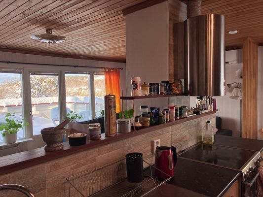 Kök i anslutning till vardagsrummet- även härifrån syns havet