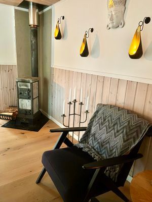 Mysig kamin och ved ingår