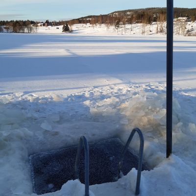 Isvak vid vedeldad bastu vintertid