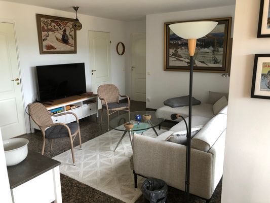 Vardagsrum med 55 tums TV. Stort TV-utbud med många kanaler och streaming. Snabbt WiFi 500/500.